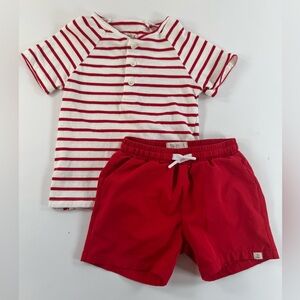 Me & Henry - Red Stripe Shirt + Red Shorts Set | Size 2–3Y